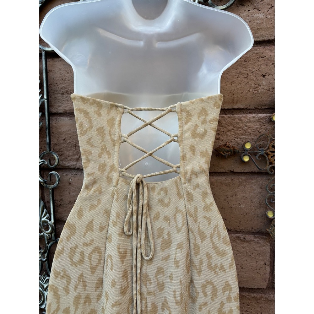 Vintage Gunne Sax Gown Corset Strapless Gold Glitter Animal Print 3/4 90s - Picture 5 of 8